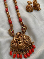 Coral Red Lakshmi Mala with Jhumkas