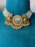 White Pearl Kundan Stone Elephant Necklace with Jhumkas