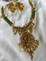 Antique Gold Green stone  Lakshmi Necklace with earrings