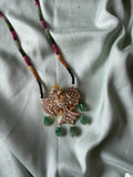 Pure kemp Jadau Stone Pendant with Crystal Beads Mala
