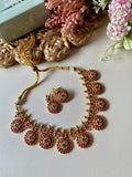 Pure Kemp Brass Ruby Green Circle Necklace with Earrings