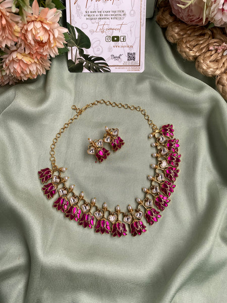 Jadau Kemp Lotus Necklace with Earrings