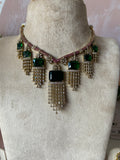 AD Emerald Solitaire Drop Necklace with Earrings