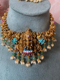 Balaji and Lakshmi Meenakari Necklace with Jhumkas