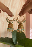 Antique Loop Green Beads Jhumkas