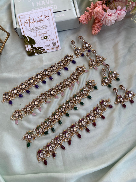 Kundan AD Necklace with Earrings in 4 Colors (Price for Each)