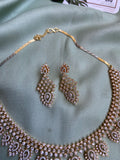 Diamond Look Alike Hanging Pendant Necklace with Earrings