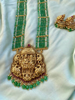 Bridal Lakshmi Green and White Long Haram with Jhumkas