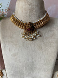 Antique Elegant Pearl Ruby Green Lakshmi Necklace with Earrings
