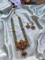 Bridal Lakshmi Strawberry Green Beads Long Haram with Earrings