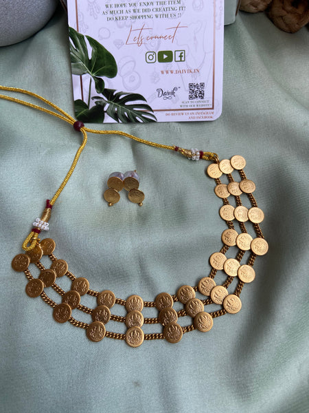 Onam Special Three Layer Lakshmi Coin Necklace with Earrings