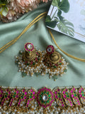 Pure Kemp Brass Peacock Pearl Choker with Jhumkas