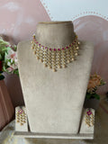 Simple Layered Ruby Pearl Necklace with Earrings