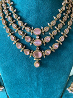Premium Three Layer AD Necklace with Earrings in two Colors