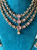 Premium Three Layer AD Necklace with Earrings in two Colors