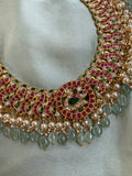 Pure Kemp Brass Peacock Necklace with Light Green Beads Hangings