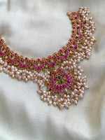 Pure kemp Jadau Half Moon Pearl Necklace