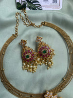 Ruby Green Peacock Hasli Necklace with Earrings