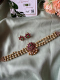 Flower Pearl Ruby Choker with Earrings