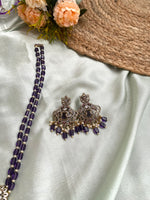 Purple Peacock Pendant Victorian Long Haram with Earrings