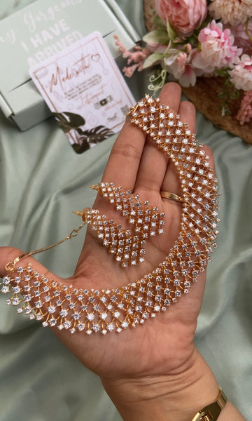 Diamond Look Alike GJ Polish Necklace with Earrings