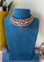 Mossanite kundan Victorian Choker with Earrings