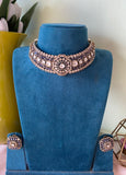 Mossanite kundan Victorian Choker with Earrings