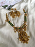 Antique Gold Green stone  Lakshmi Necklace with earrings