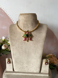 Twin Peacock Ruby Green Hasli Necklace with Earrings