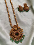 Lakshmi Pendant Golden Beads Long Chain with Jhumkas