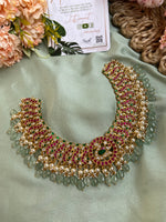 Pure Kemp Brass Peacock Necklace with Light Green Beads Hangings