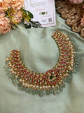 Pure Kemp Brass Peacock Necklace with Light Green Beads Hangings