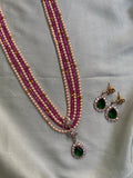 Flower Pendant Long Pearl Mala with Earringsin 3 Colors (Price for Each)