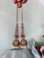 Ruby AD Jhumkas with Attached Mattal