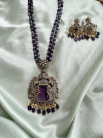 Purple Peacock Pendant Victorian Long Haram with Earrings