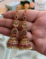 AD RubyGreen Jhumkas with attached Mattals