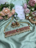 Pure Kemp Brass Peacock Pearl Choker with Jhumkas