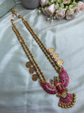 Premium Traditional Pure Kemp Brass Garudan Long Necklace with Lakshmi Coin Drops