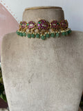 Pure Kemp Brass Circle Peacock Choker with Earrings