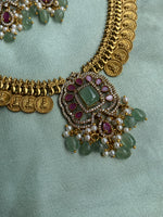 Lakshmi Coin Hydro-Doublet Stone Necklace with Earrings