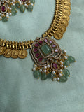 Lakshmi Coin Hydro-Doublet Stone Necklace with Earrings