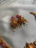 Balaji and Lakshmi Meenakari Necklace with Jhumkas