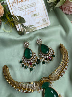 Designer Moissanite Green Droplet Pendant Choker with Earrings