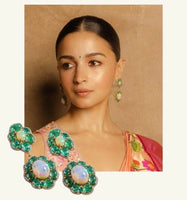 Alia Bhatt Inspired Moissanite Green Carved Stone Earrings