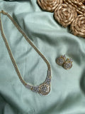 Diamond Look Alike Premium Jali Circular Pendant Chain with Earrings