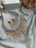 Simple Layered Ruby Pearl Necklace with Earrings