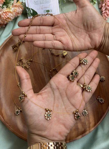 Invisible Green Flower Chain With Earrings