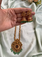 Lakshmi Pendant Golden Beads Long Chain with Jhumkas