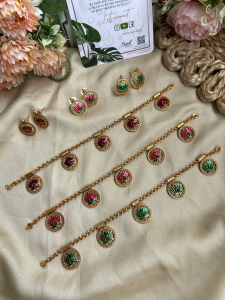 Simple Circle Lotus Necklace with Earrings In 3 Colors (Price for Each)