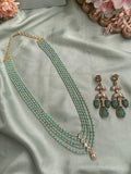 Five Layer Green and Golden Beads Mala/Necklace with Earrings
